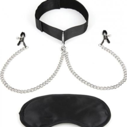 Lux Fetish Collar & Nipple Clamps Adjustable Pressure