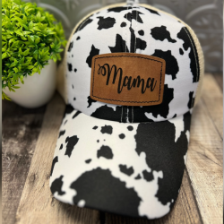 Mama Cow Print Ponytail Hat