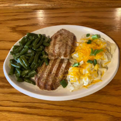 Pork Chops with Au Gratin Potatoes and Green Beans
