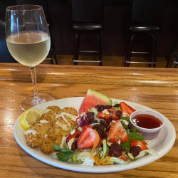 Pecan Crusted Tilapia with Salad and Fresh Fruit
