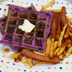 Ube Waffles with Spam Fries