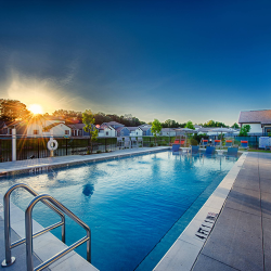 Pool deck with spa and outdoor seating
