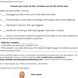Worksheet - Overcoming Blame and Criticism Checklist