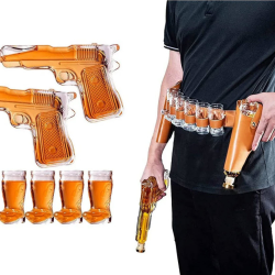 Pistol Gun Decanter & Pistol Shot Glasses Set - Holster