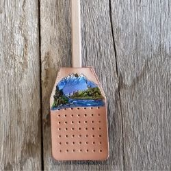 Hand Tooled Acrylic Painted Idaho Mountain Leather Fly Swatters
