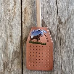 Hand Tooled Acrylic Painted Leather Fly Swatters