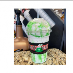 Vanilla Bean Frappe with Green White Chocolate Drizzle