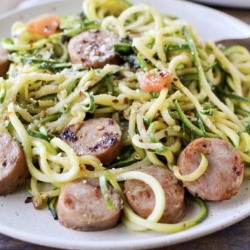 Zucchini pasta with chicken sausage