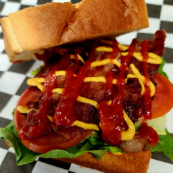 BLT with Chili Sriracha and Mustard Sauces
