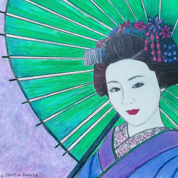 Green Umbrella Geisha