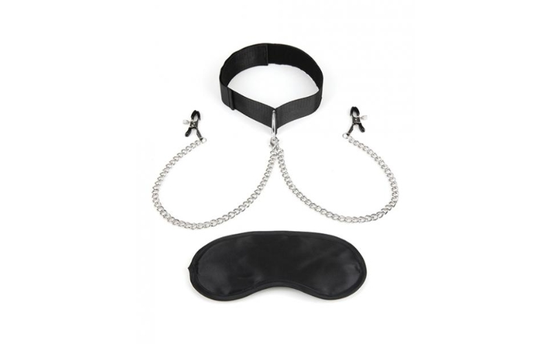 Lux Fetish Collar & Nipple Clamps Adjustable Pressure