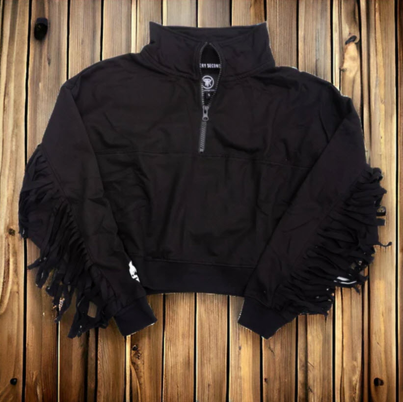 Cropped 1⁄4 Zip Fringe Fleece Sweatshirt