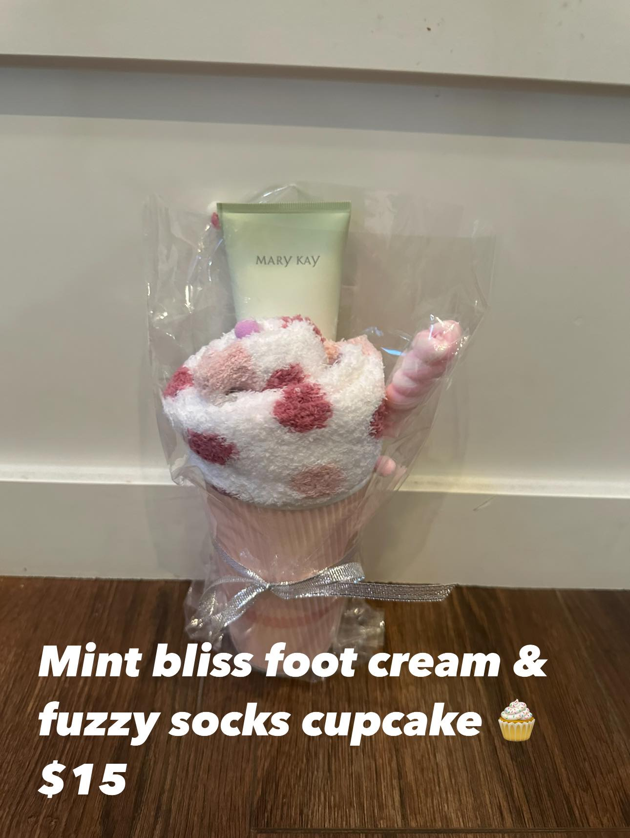 Mint Bliss foot lotion & fuzzy socks wrapped cute