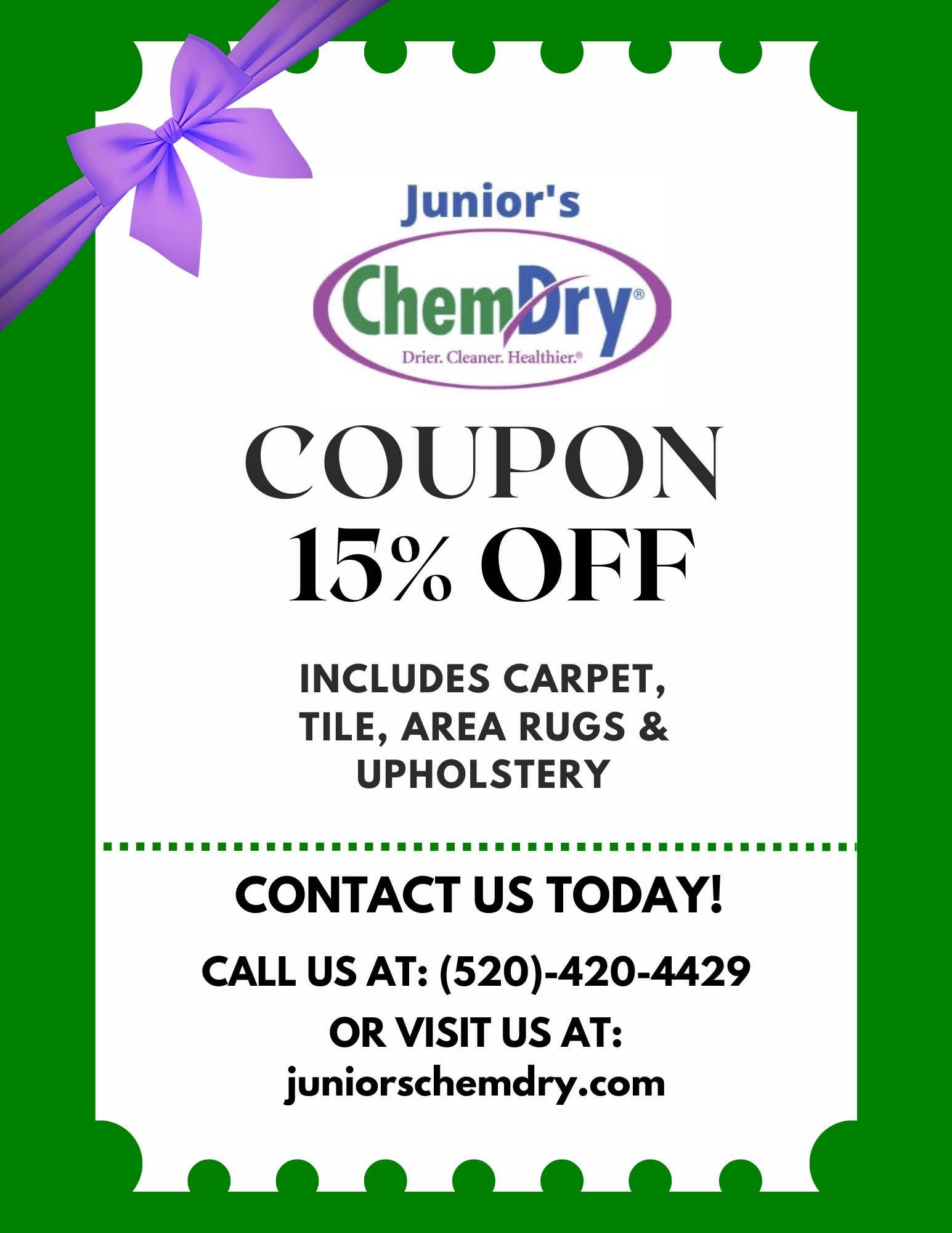 15% Off! Includes Carpet, Tile, Area Rugs & Upholstery 