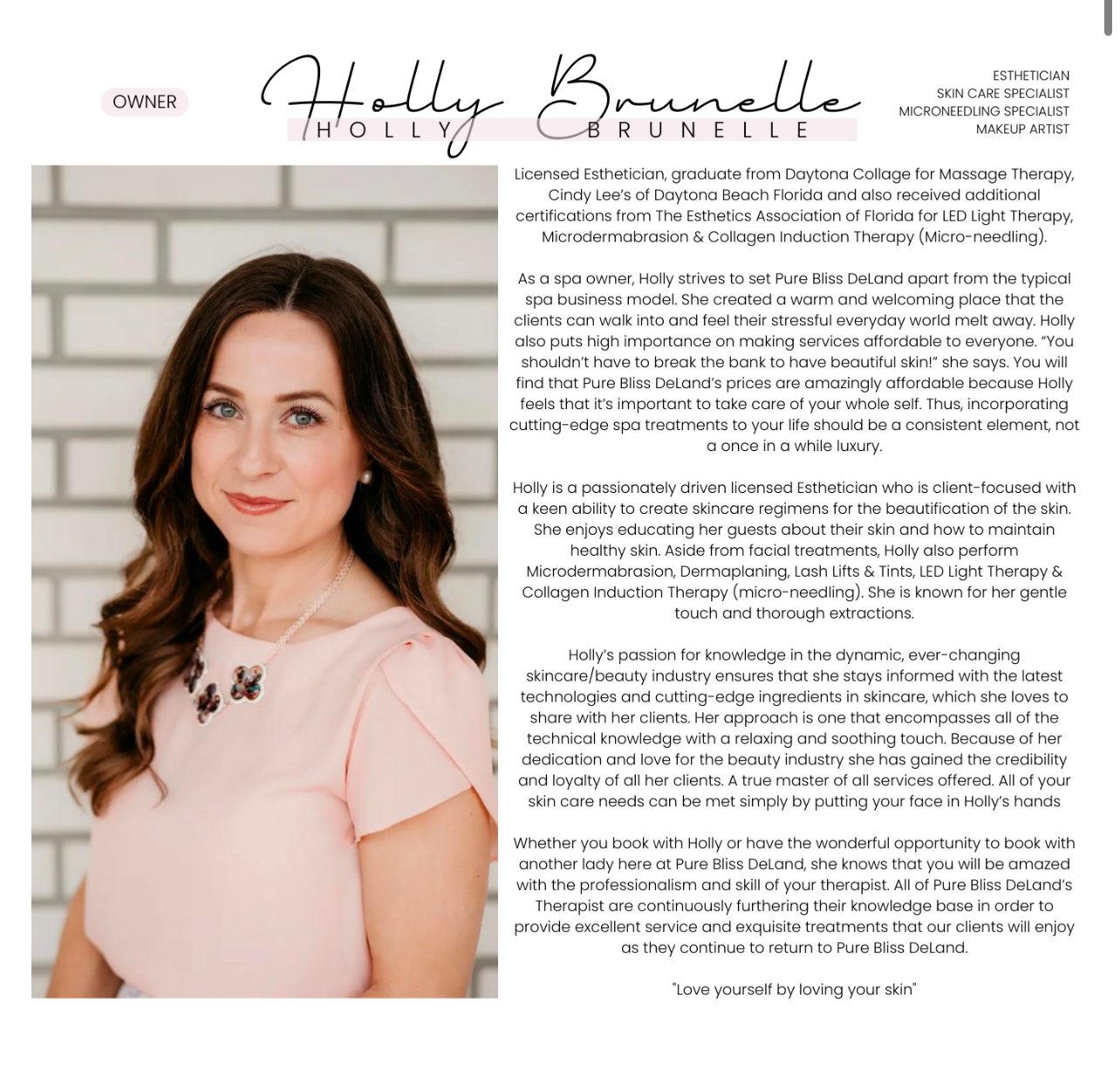 Holly Brunelle - owner/esthetician