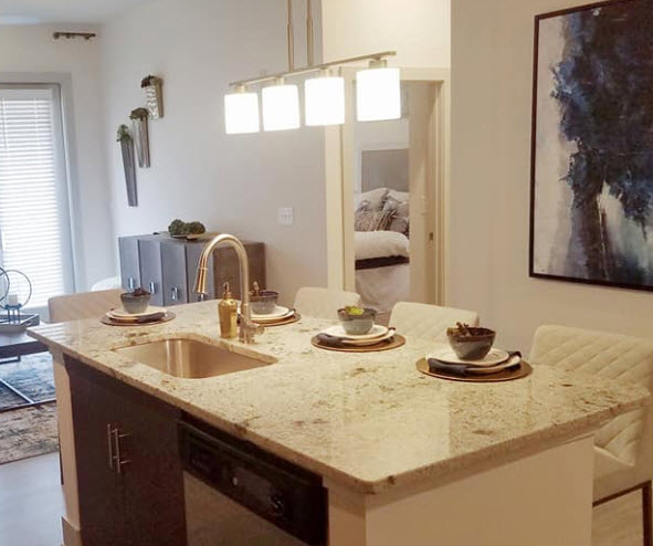 Granite countertops with designer pull down faucet