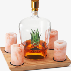 Tequila Decanter With 4 Pink Himalayan Salt Shot Glasses