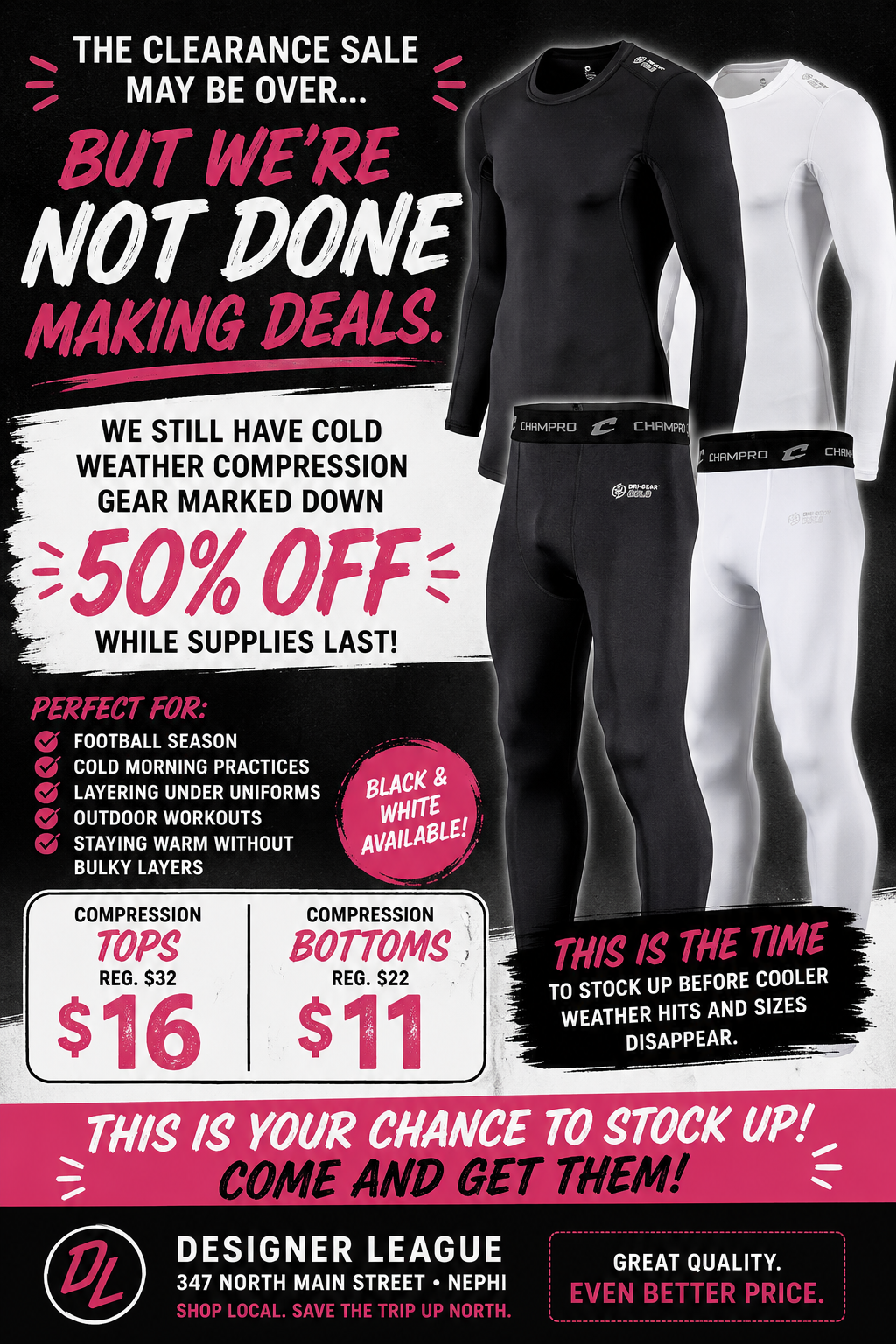 Cold Weather Compression Blowout! 50% OFF While Supplies Last!