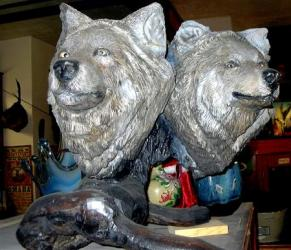 Carved Wolf Heads