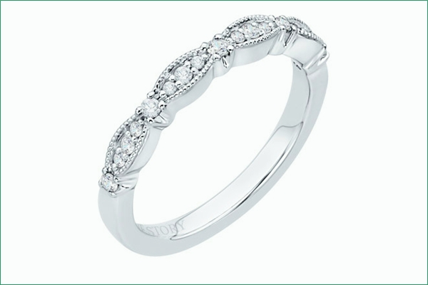 14 Karat Gold Round Diamond Milgrain Design Wedding Band