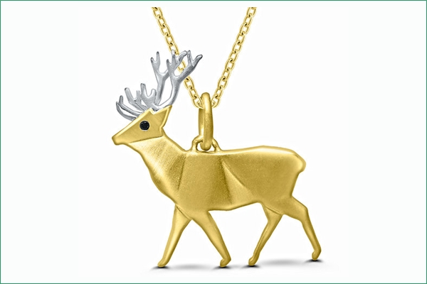 Sterling Silver and 10k Yellow Gold Origami Elk Pendant