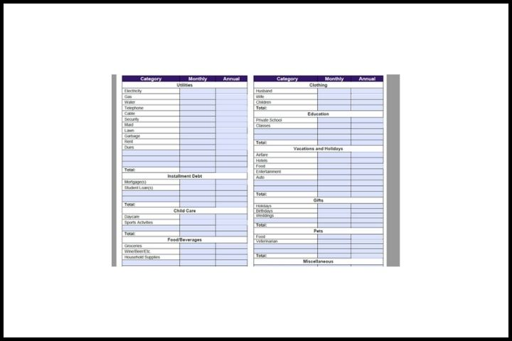 Client Budget Worksheet