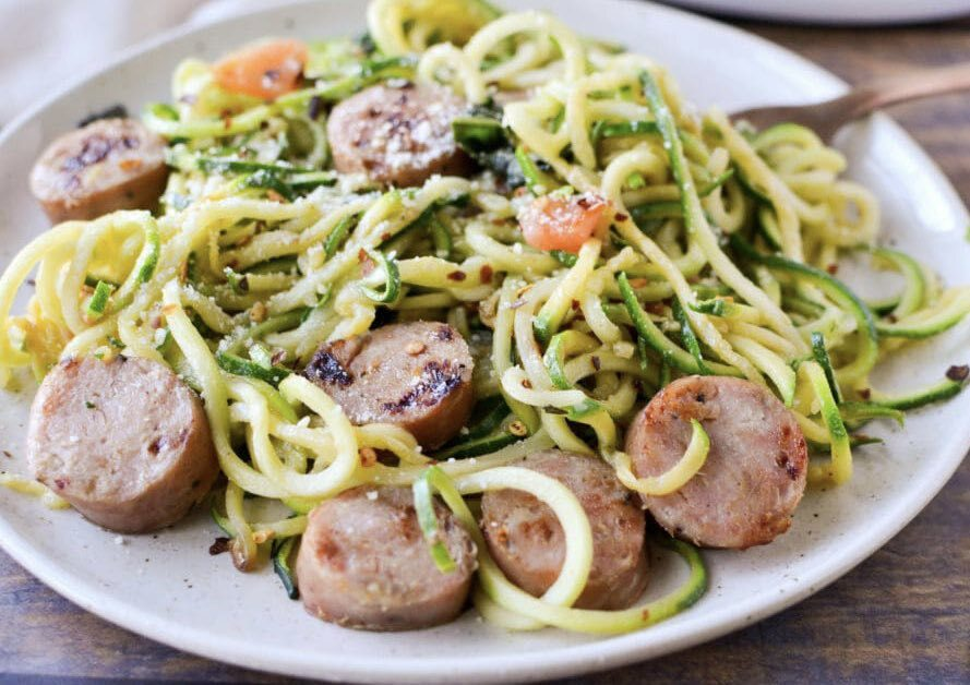 Zucchini pasta with chicken sausage
