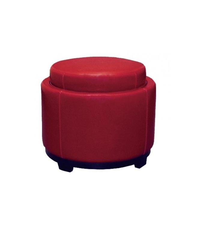 -Cameron- Red Round Leather Ottoman with Tray